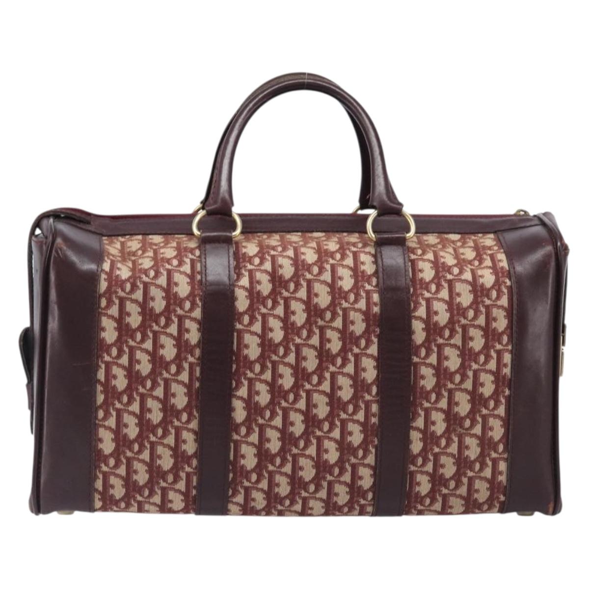 Christian Dior Trotter Canvas Boston Bag Red Gold Auth 206367