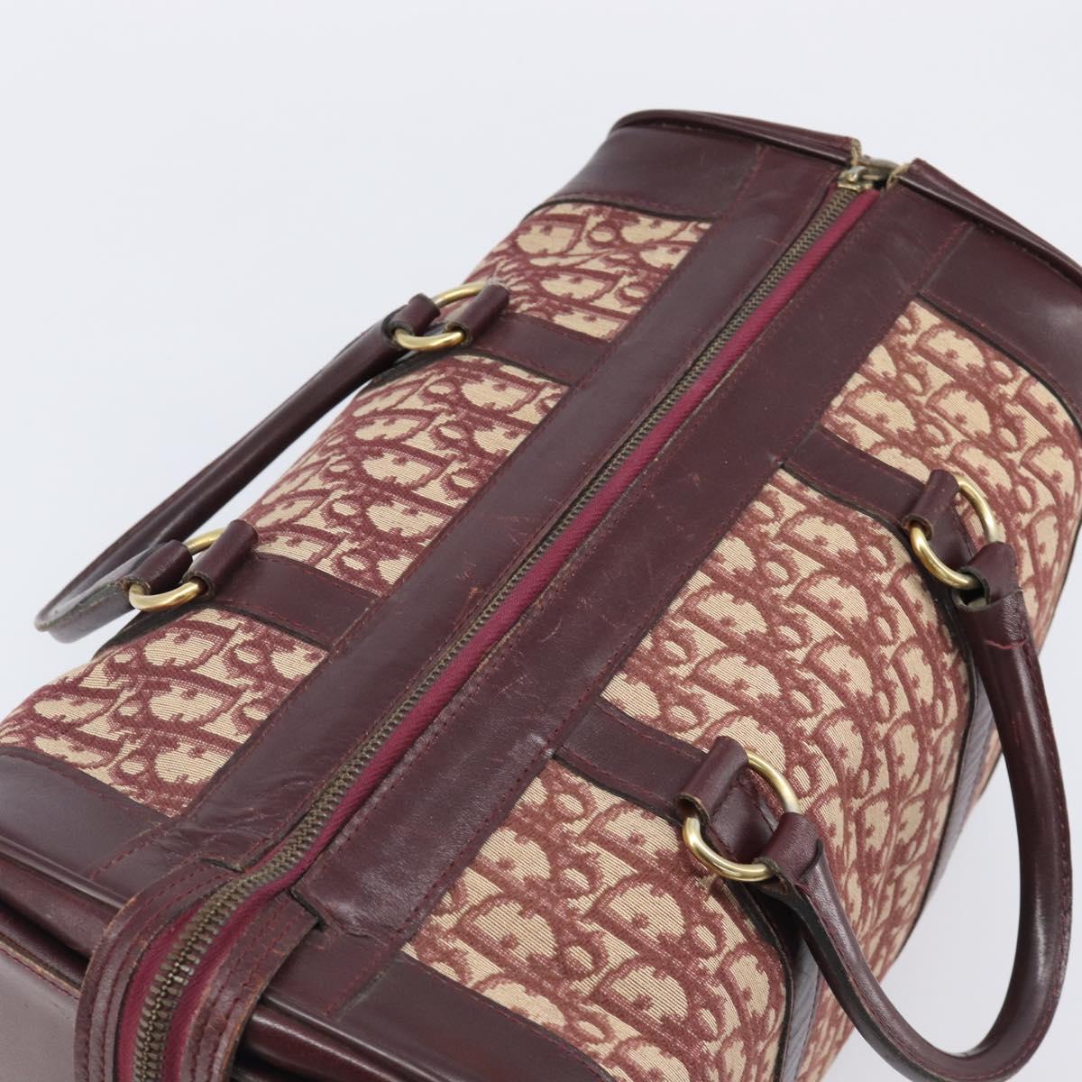 Christian Dior Trotter Canvas Boston Bag Red Gold Auth 206367