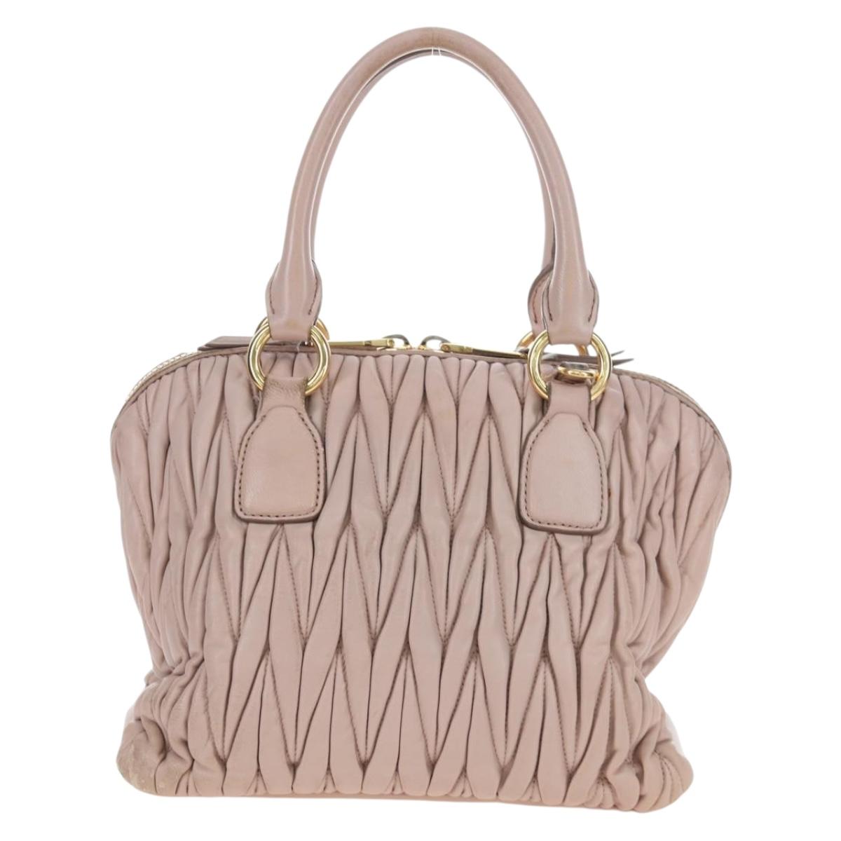 Miu Miu Matelasse Hand Bag Leather Pink Gold Auth 206368