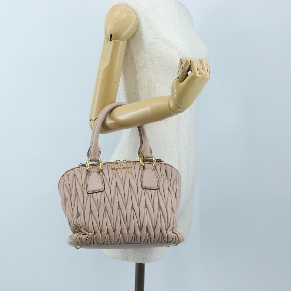 Miu Miu Matelasse Hand Bag Leather Pink Gold Auth 206368
