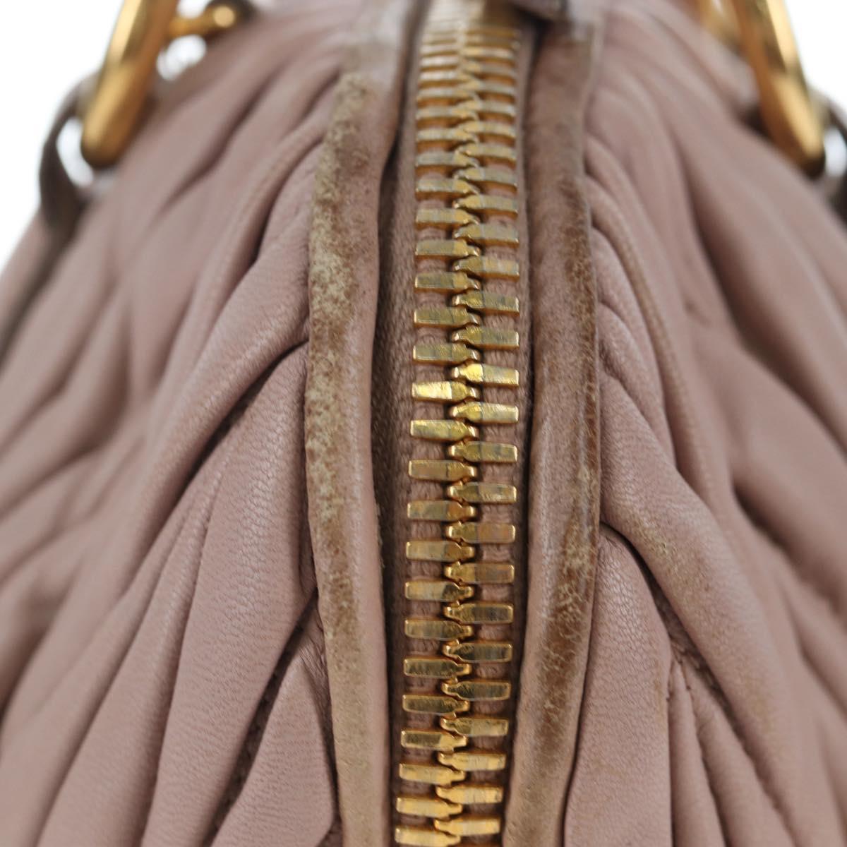 Miu Miu Matelasse Hand Bag Leather Pink Gold Auth 206368