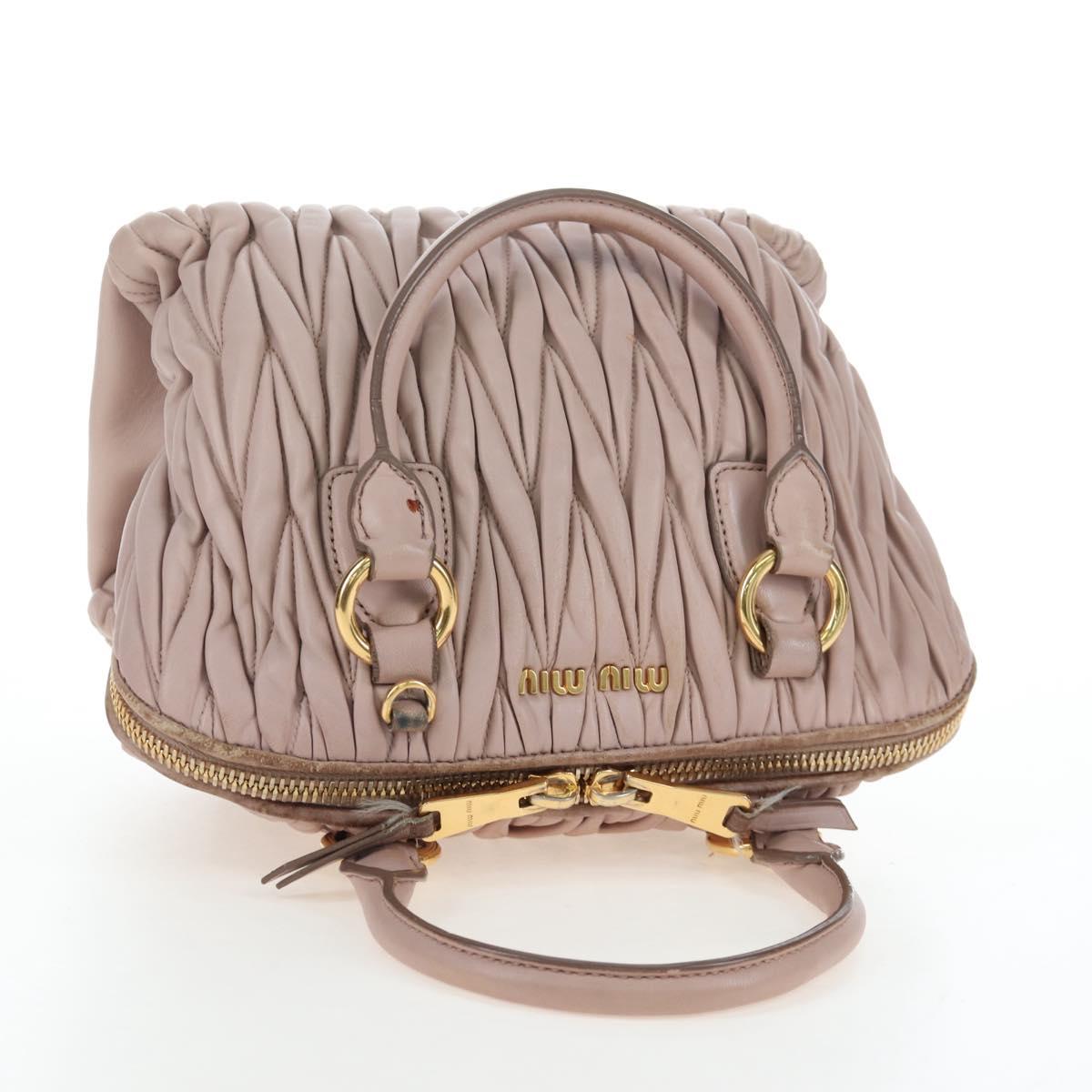 Miu Miu Matelasse Hand Bag Leather Pink Gold Auth 206368