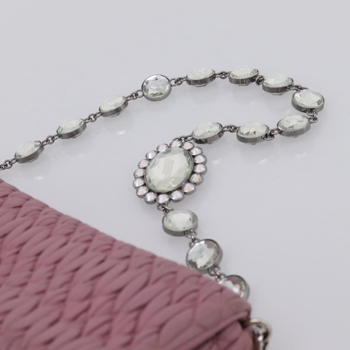 Miu Miu Matelasse Chain Shoulder Bag Leather 2way Pink Silver Auth 206370A