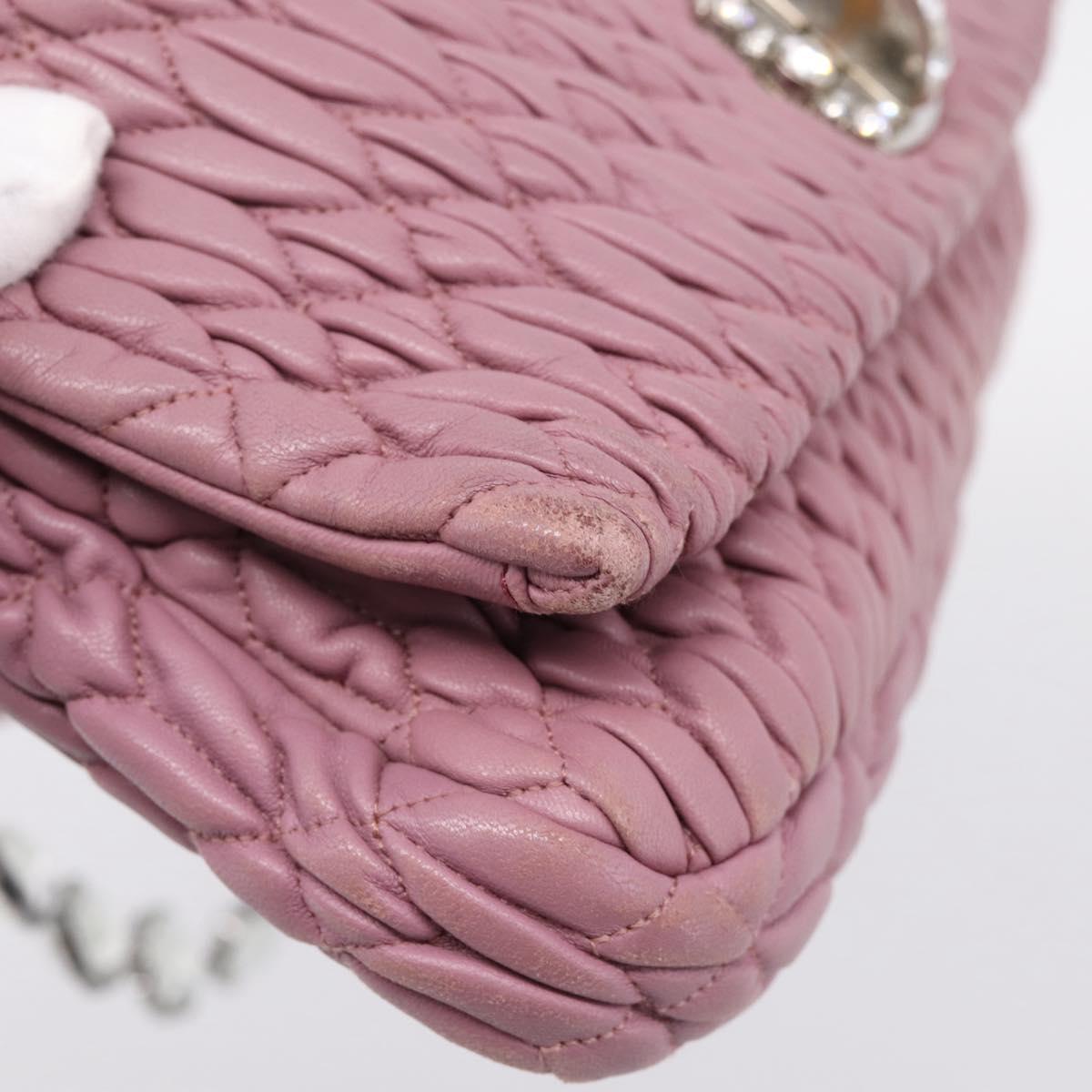 Miu Miu Matelasse Chain Shoulder Bag Leather 2way Pink Silver Auth 206370A