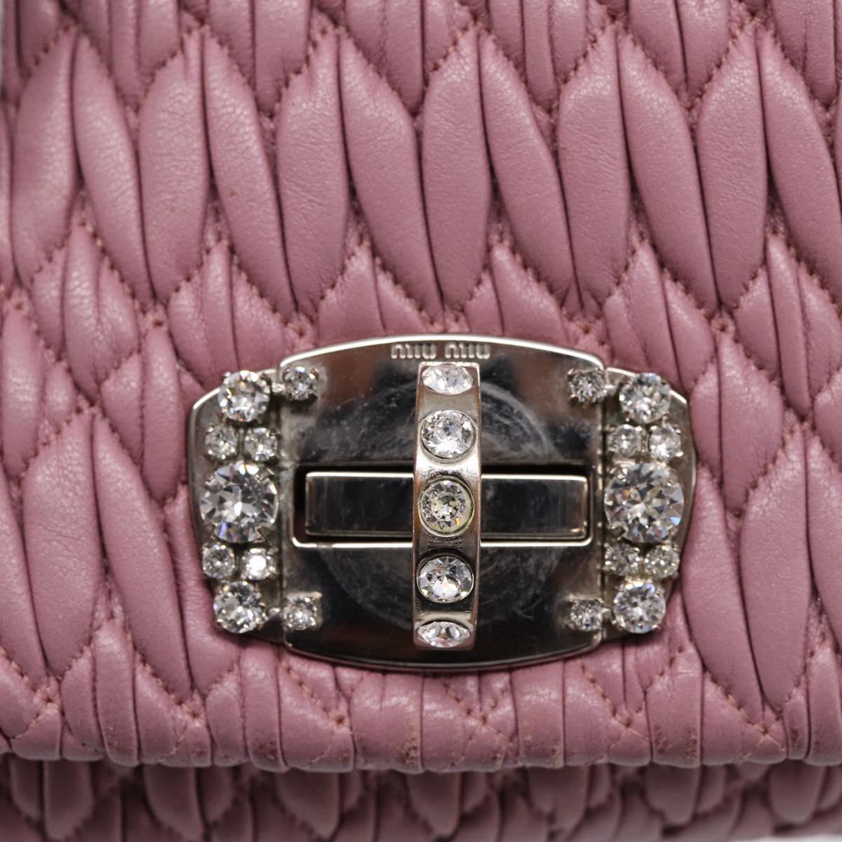 Miu Miu Matelasse Chain Shoulder Bag Leather 2way Pink Silver Auth 206370A