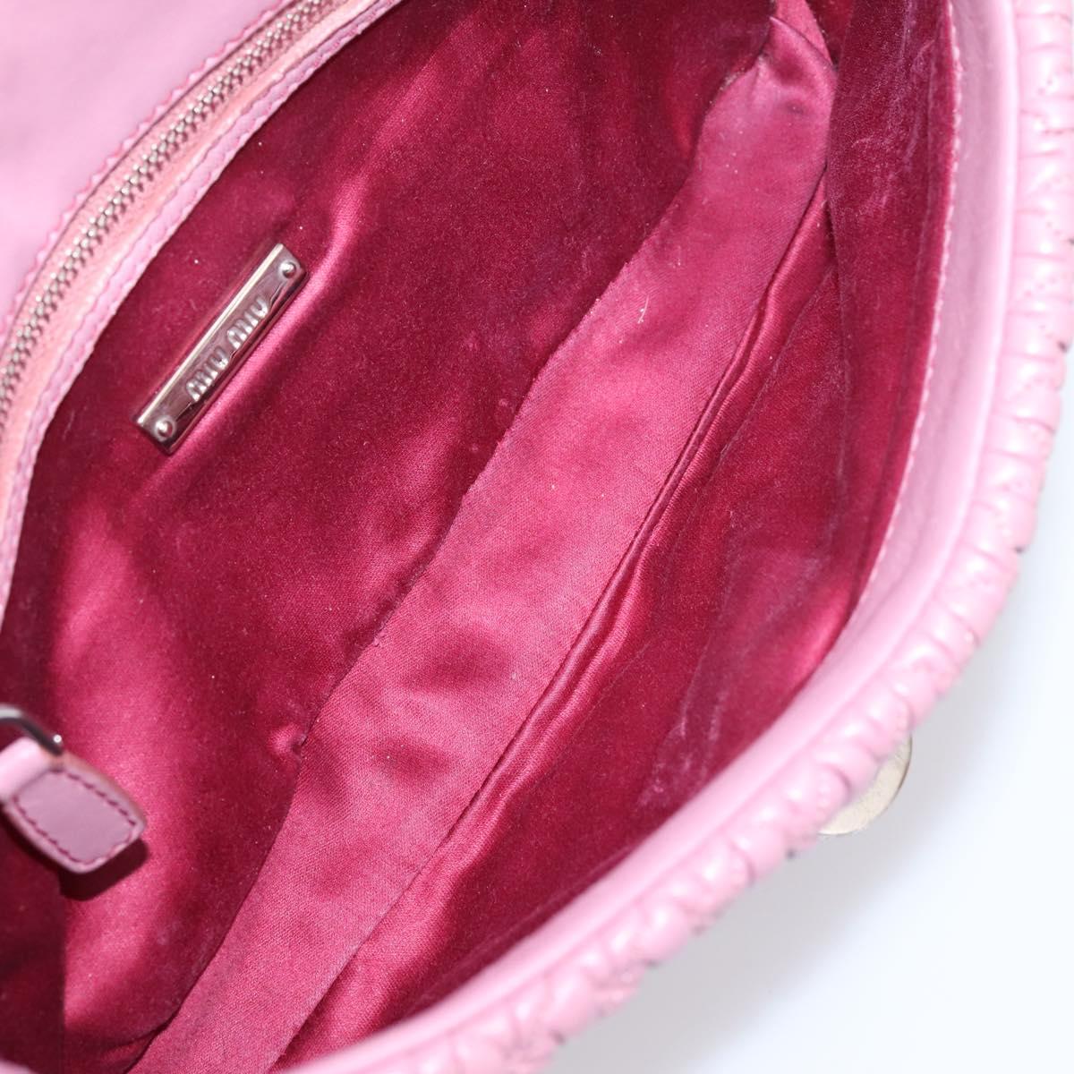 Miu Miu Matelasse Chain Shoulder Bag Leather 2way Pink Silver Auth 206370A