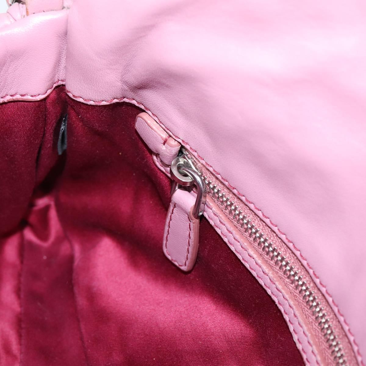 Miu Miu Matelasse Chain Shoulder Bag Leather 2way Pink Silver Auth 206370A