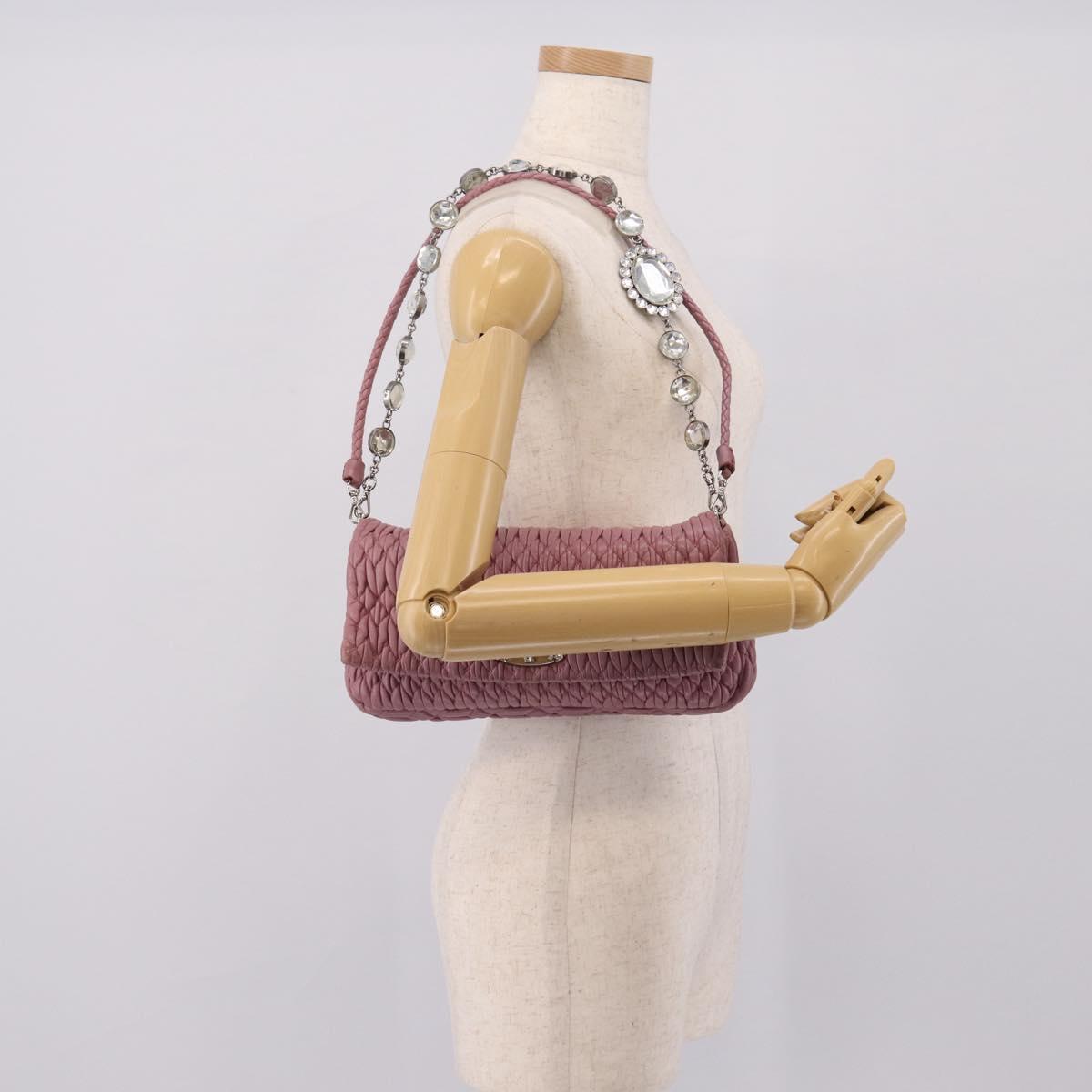Miu Miu Matelasse Chain Shoulder Bag Leather 2way Pink Silver Auth 206370A