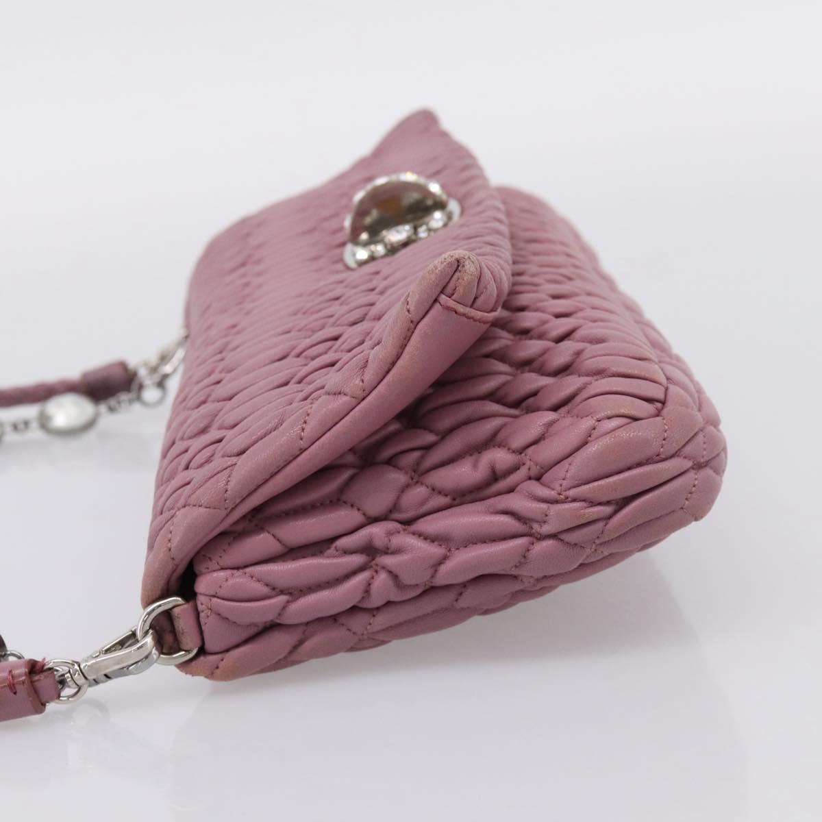 Miu Miu Matelasse Chain Shoulder Bag Leather 2way Pink Silver Auth 206370A