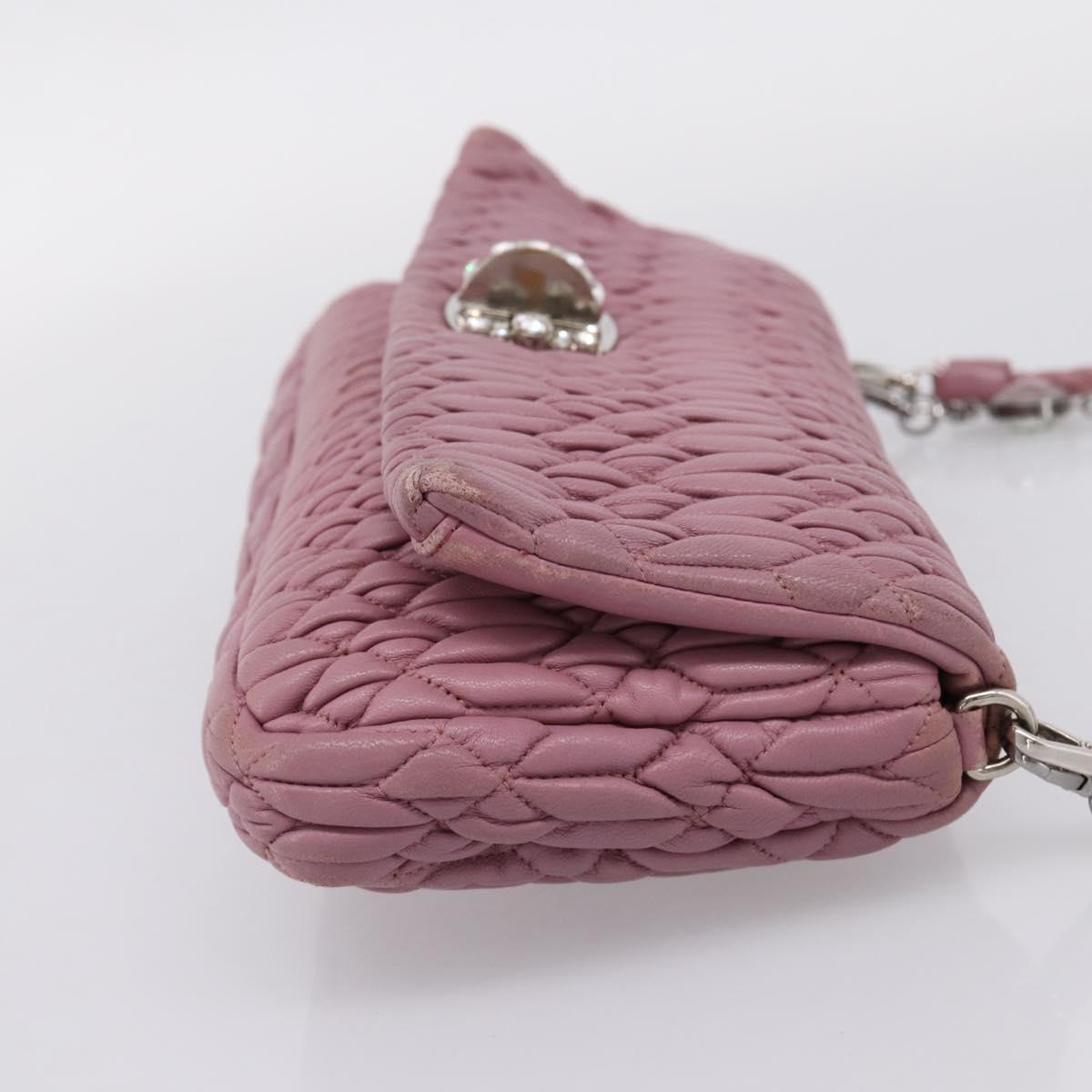 Miu Miu Matelasse Chain Shoulder Bag Leather 2way Pink Silver Auth 206370A