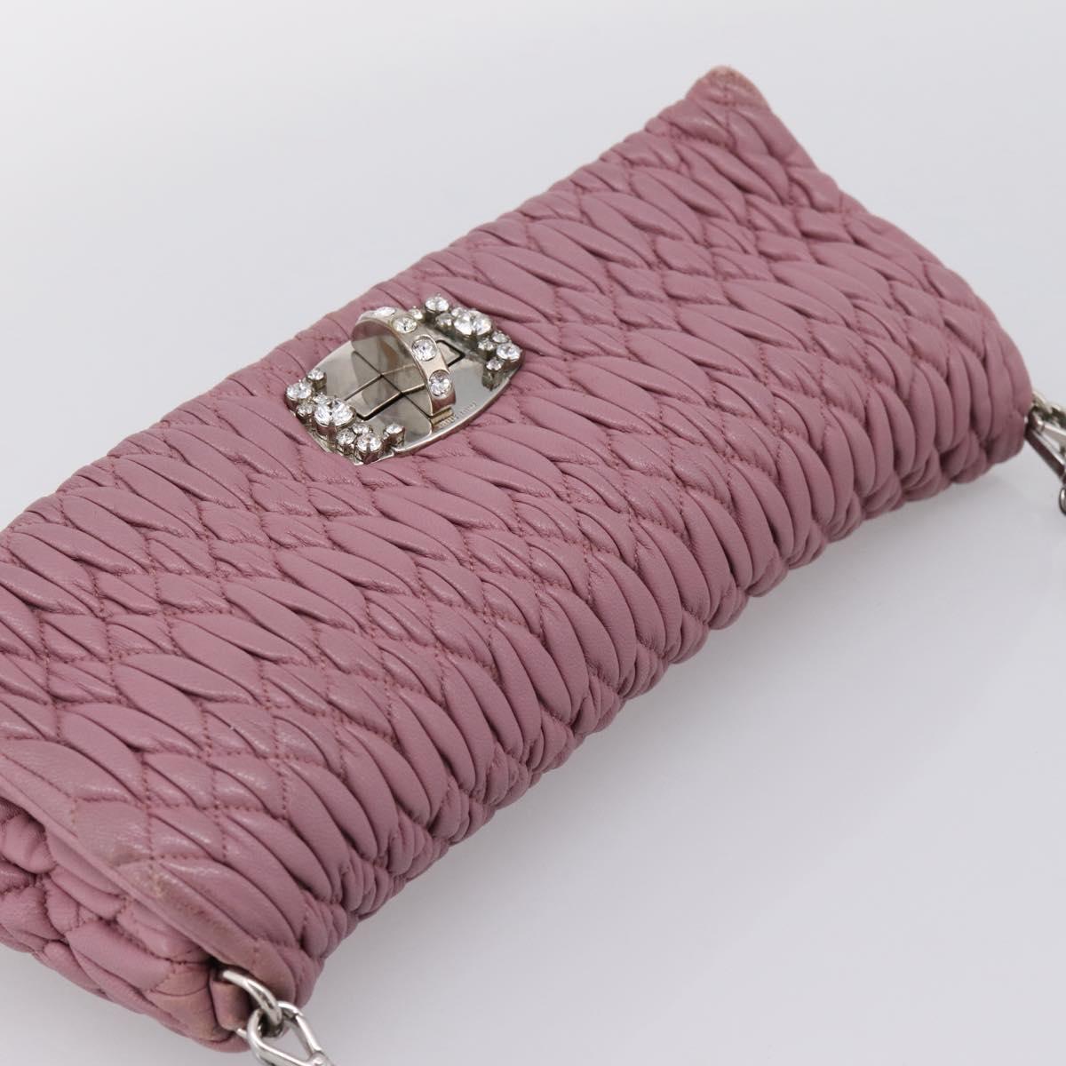 Miu Miu Matelasse Chain Shoulder Bag Leather 2way Pink Silver Auth 206370A