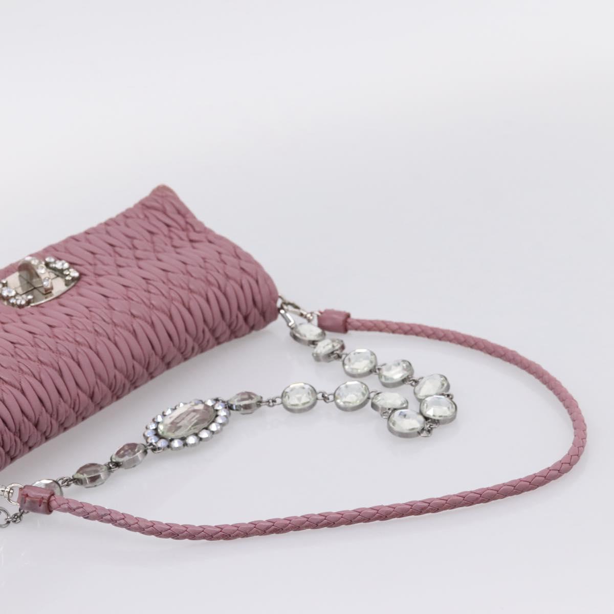 Miu Miu Matelasse Chain Shoulder Bag Leather 2way Pink Silver Auth 206370A