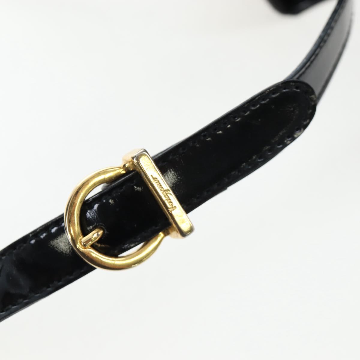 Salvatore Ferragamo Vala Hand Bag Patent leather 2way Black Gold Auth 206373