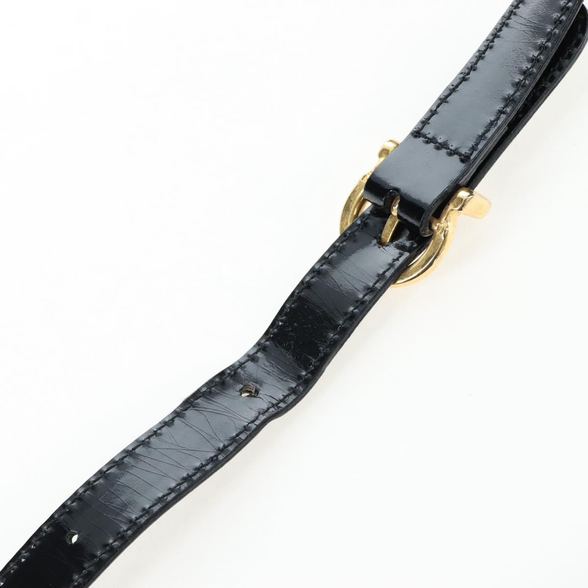 Salvatore Ferragamo Vala Hand Bag Patent leather 2way Black Gold Auth 206373