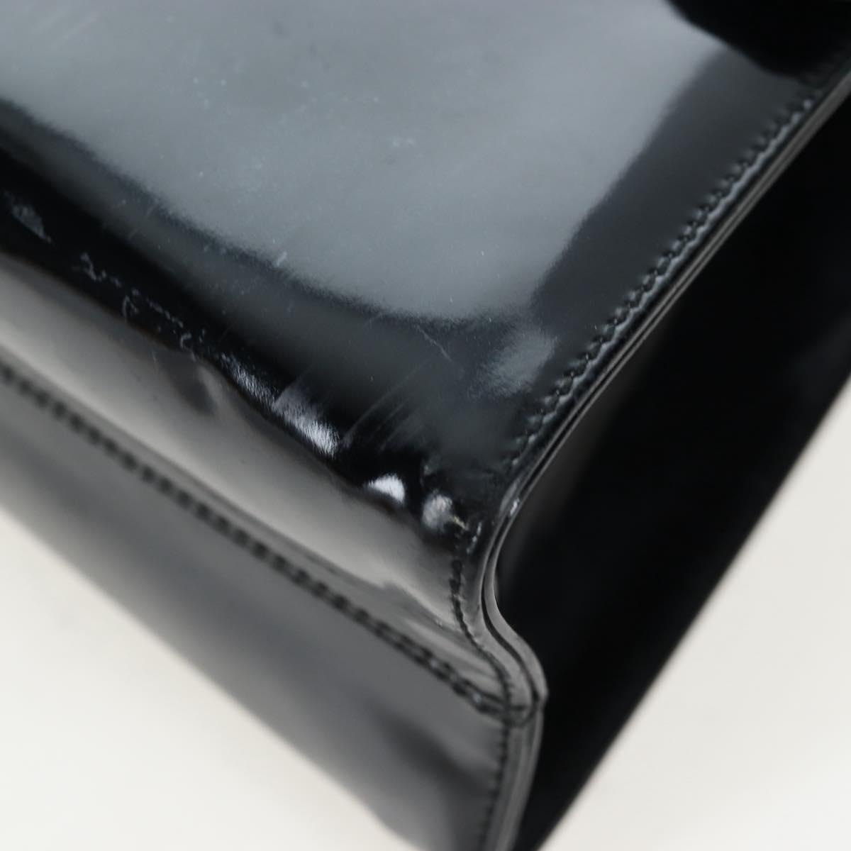 Salvatore Ferragamo Vala Hand Bag Patent leather 2way Black Gold Auth 206373
