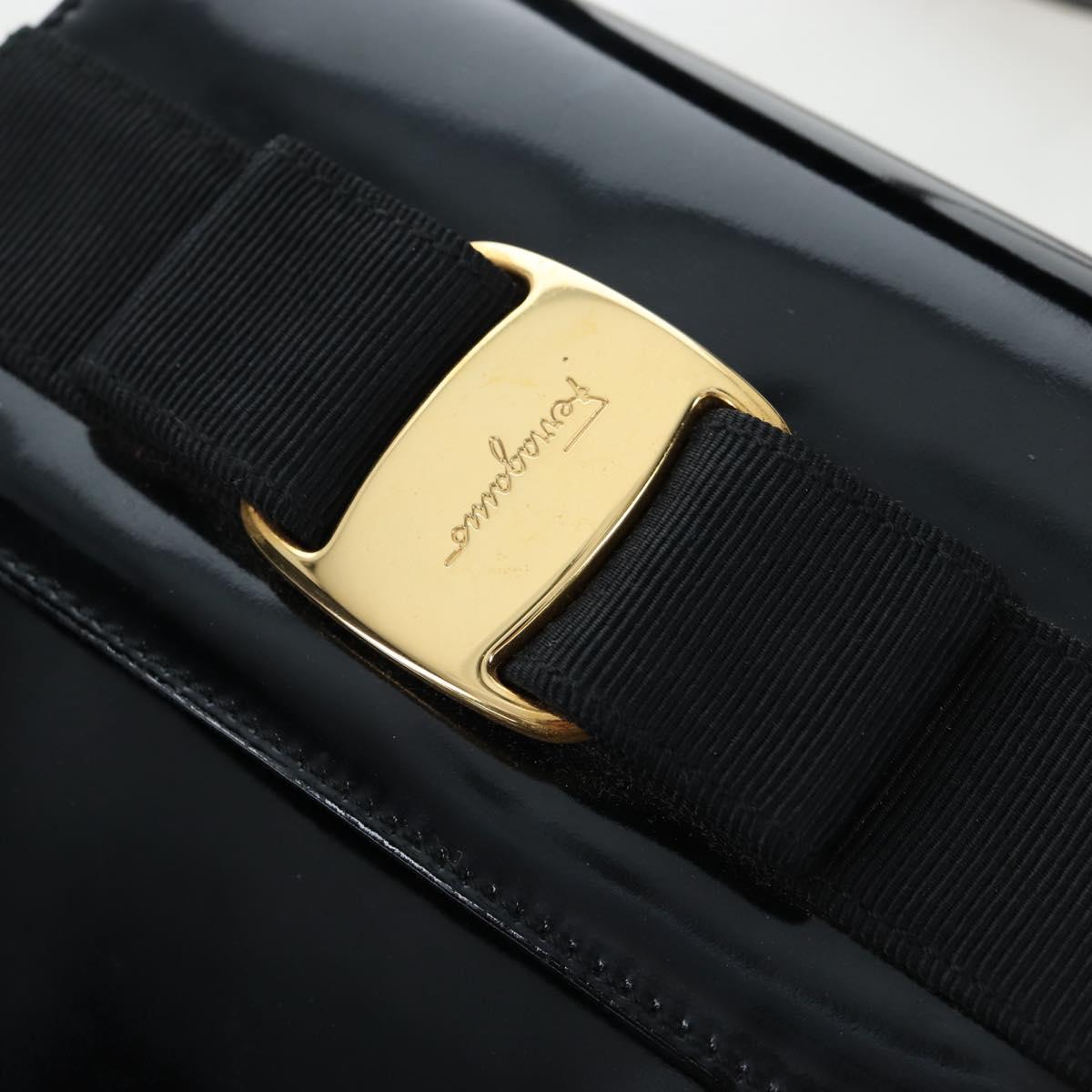 Salvatore Ferragamo Vala Hand Bag Patent leather 2way Black Gold Auth 206373