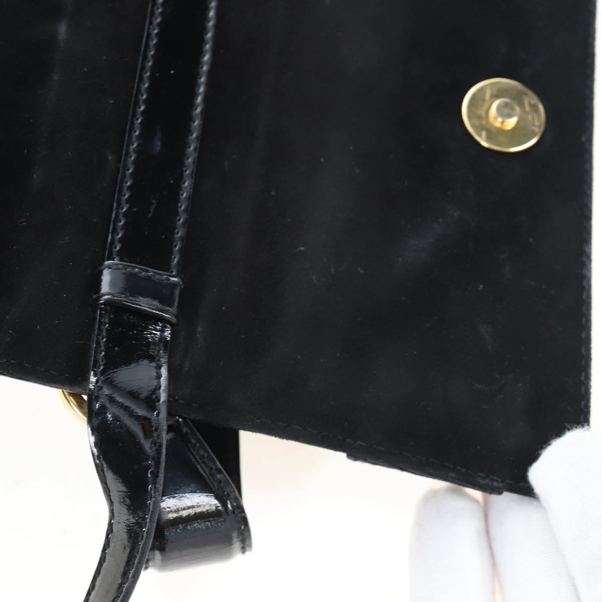 Salvatore Ferragamo Vala Hand Bag Patent leather 2way Black Gold Auth 206373
