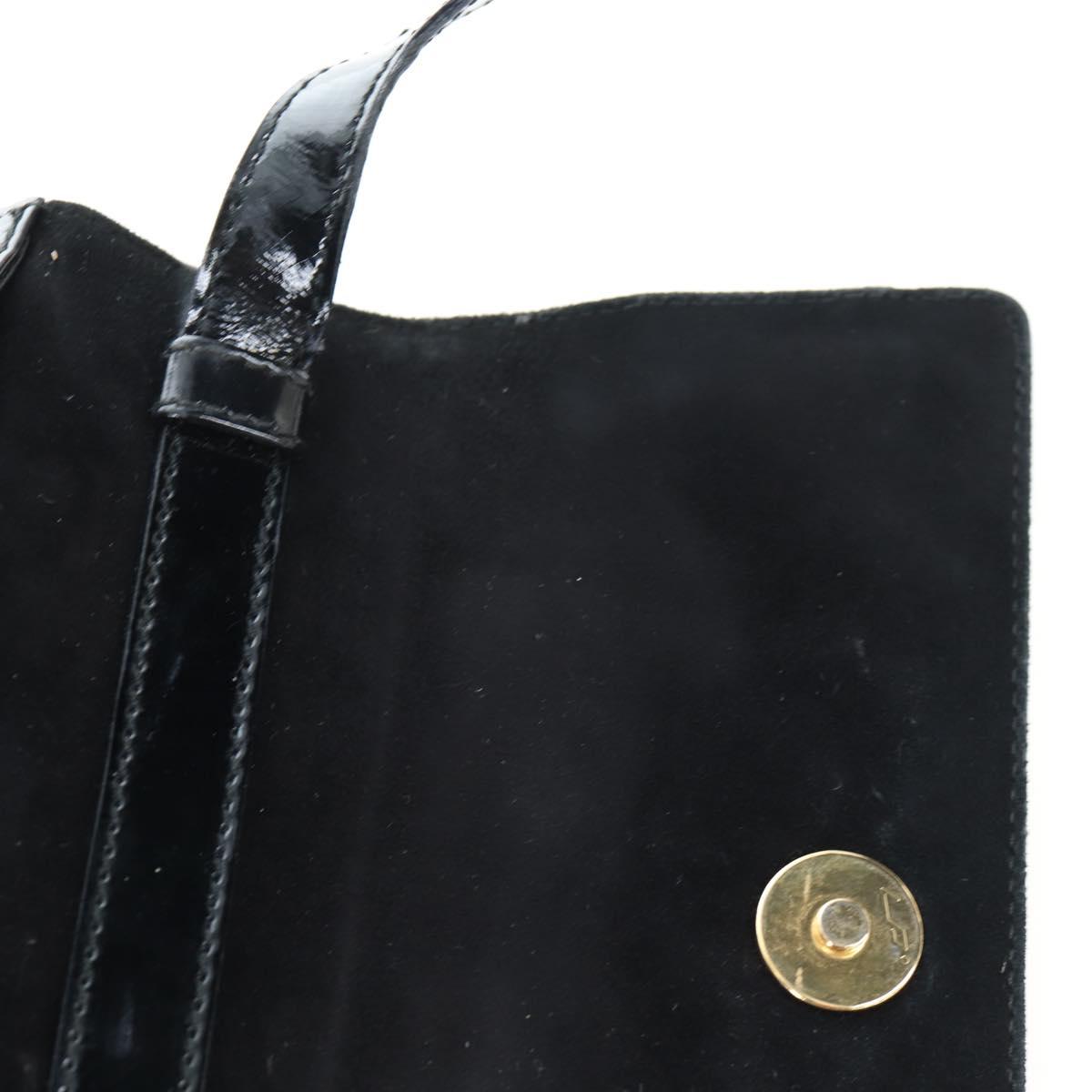 Salvatore Ferragamo Vala Hand Bag Patent leather 2way Black Gold Auth 206373