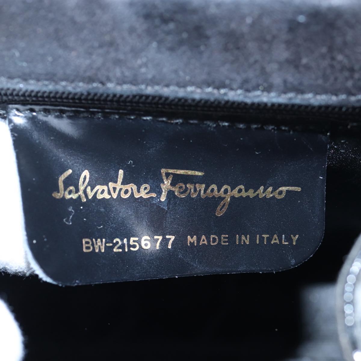 Salvatore Ferragamo Vala Hand Bag Patent leather 2way Black Gold Auth 206373