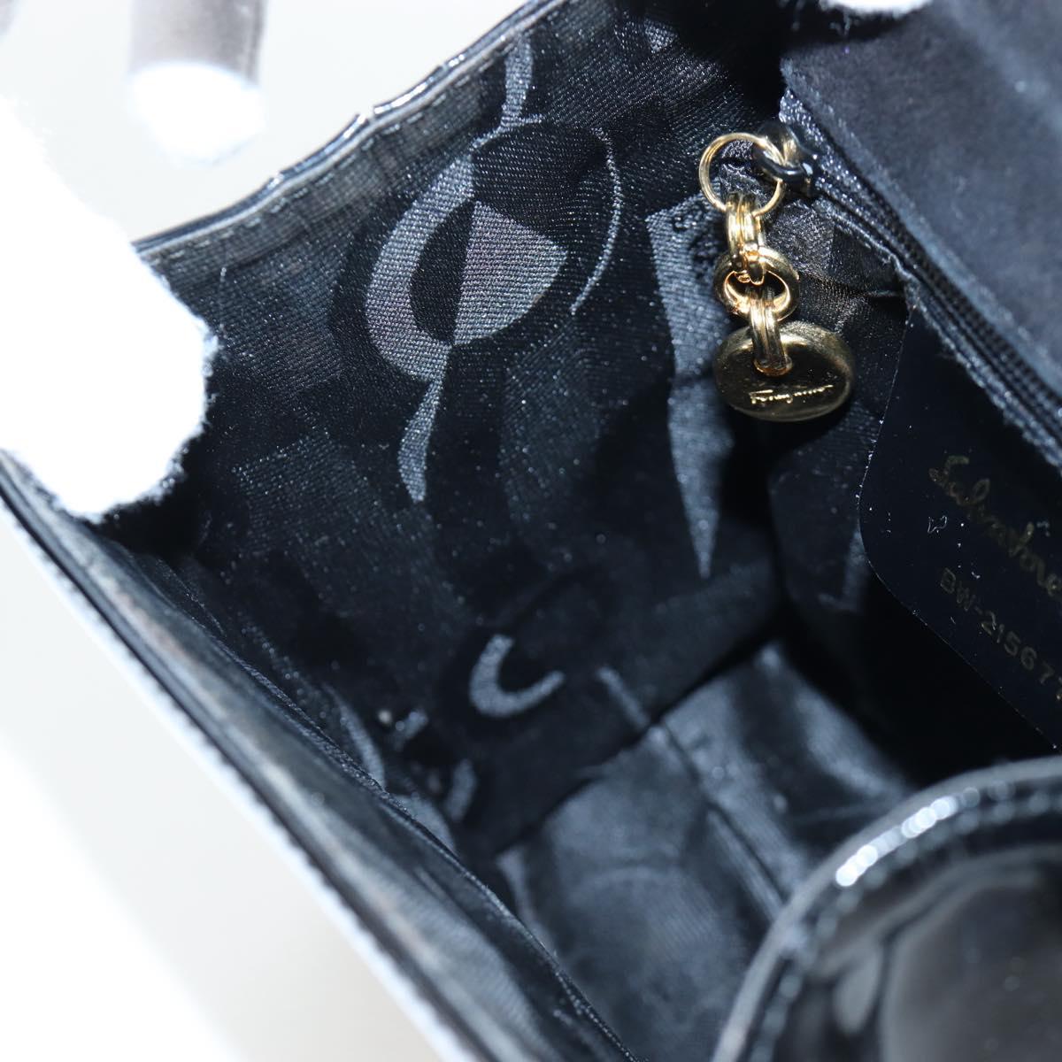 Salvatore Ferragamo Vala Hand Bag Patent leather 2way Black Gold Auth 206373