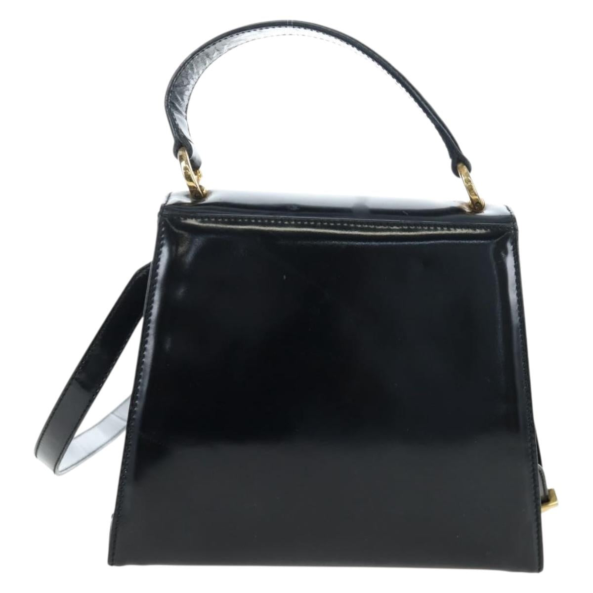 Salvatore Ferragamo Vala Hand Bag Patent leather 2way Black Gold Auth 206373