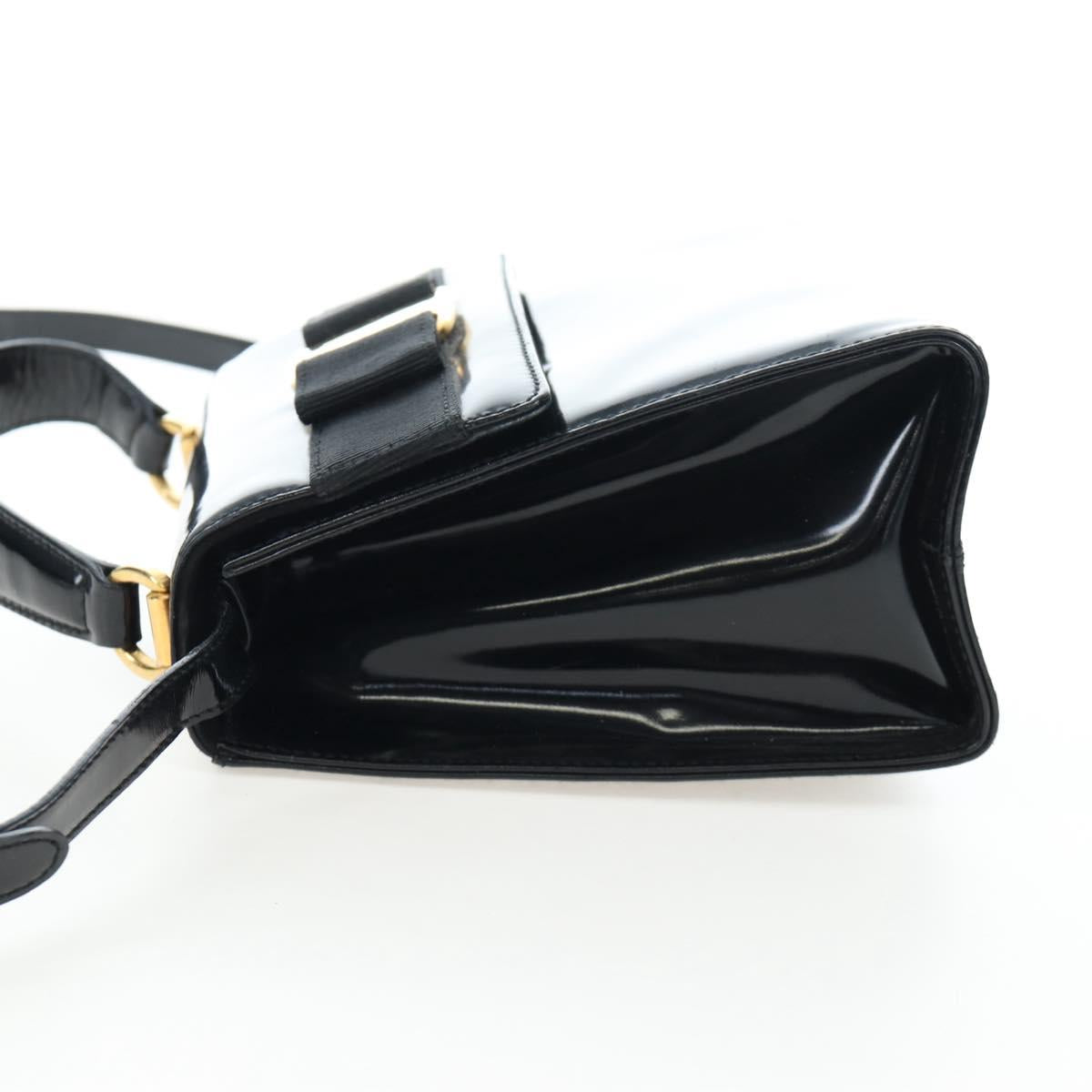 Salvatore Ferragamo Vala Hand Bag Patent leather 2way Black Gold Auth 206373
