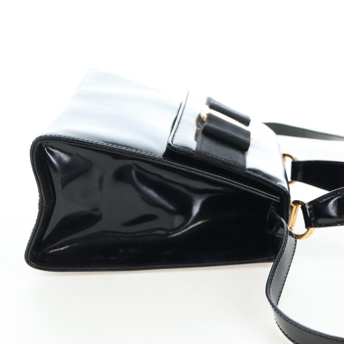 Salvatore Ferragamo Vala Hand Bag Patent leather 2way Black Gold Auth 206373