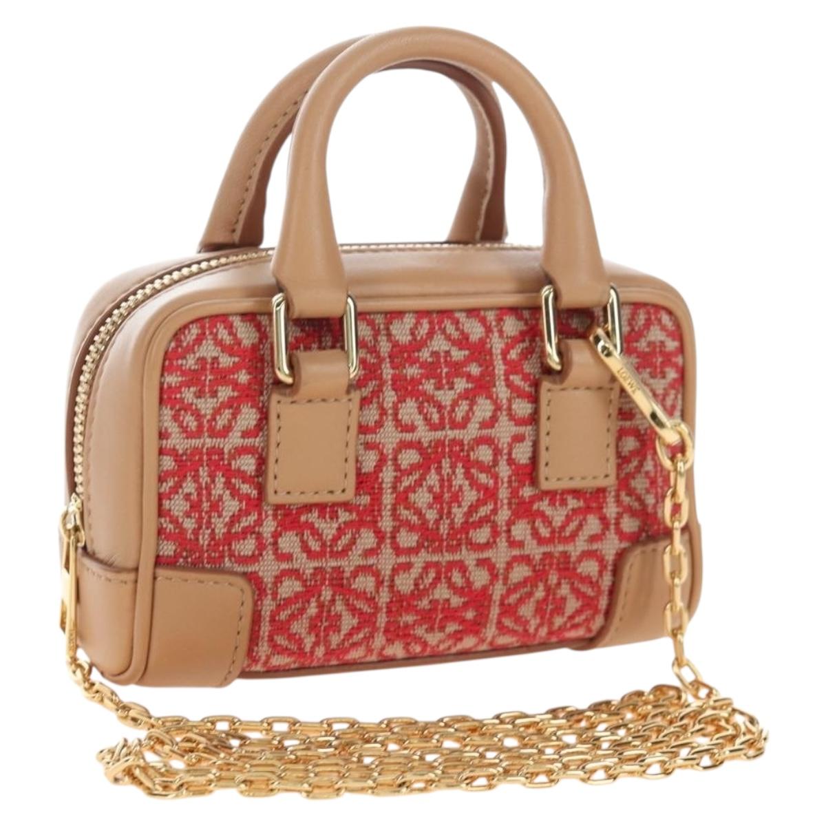 LOEWE Amazona Nano Shoulder Pouch Canvas 2way Beige Gold Auth 206378M