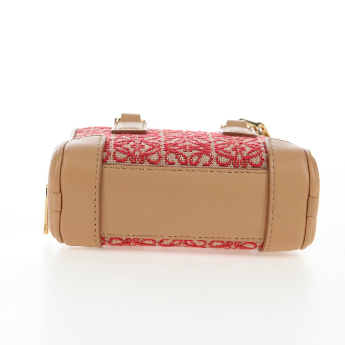 LOEWE Amazona Nano Shoulder Pouch Canvas 2way Beige Gold Auth 206378M