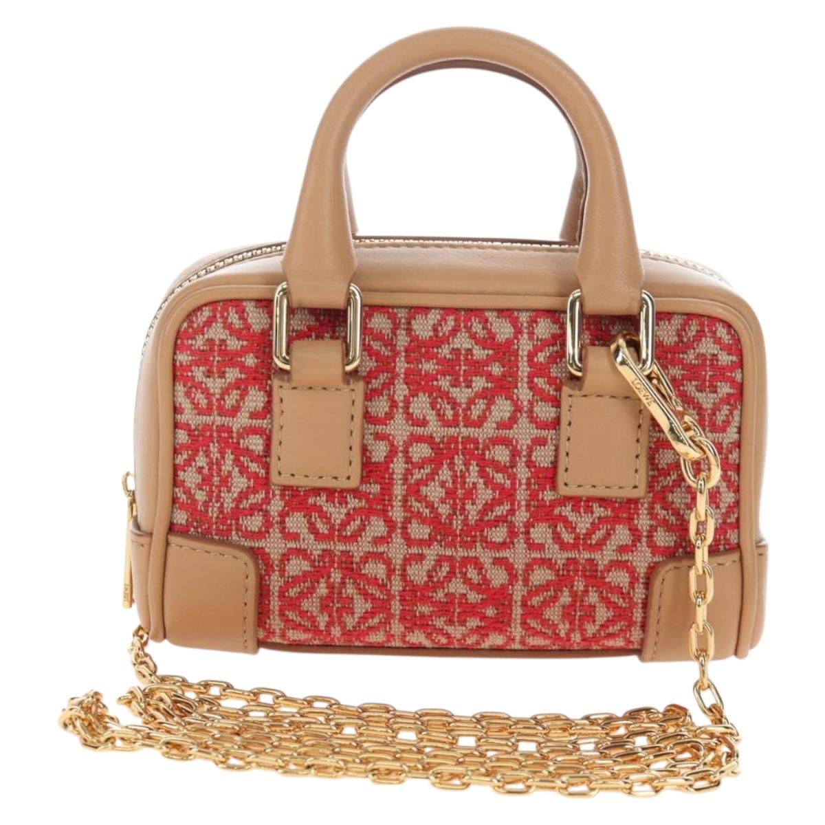 LOEWE Amazona Nano Shoulder Pouch Canvas 2way Beige Gold Auth 206378M