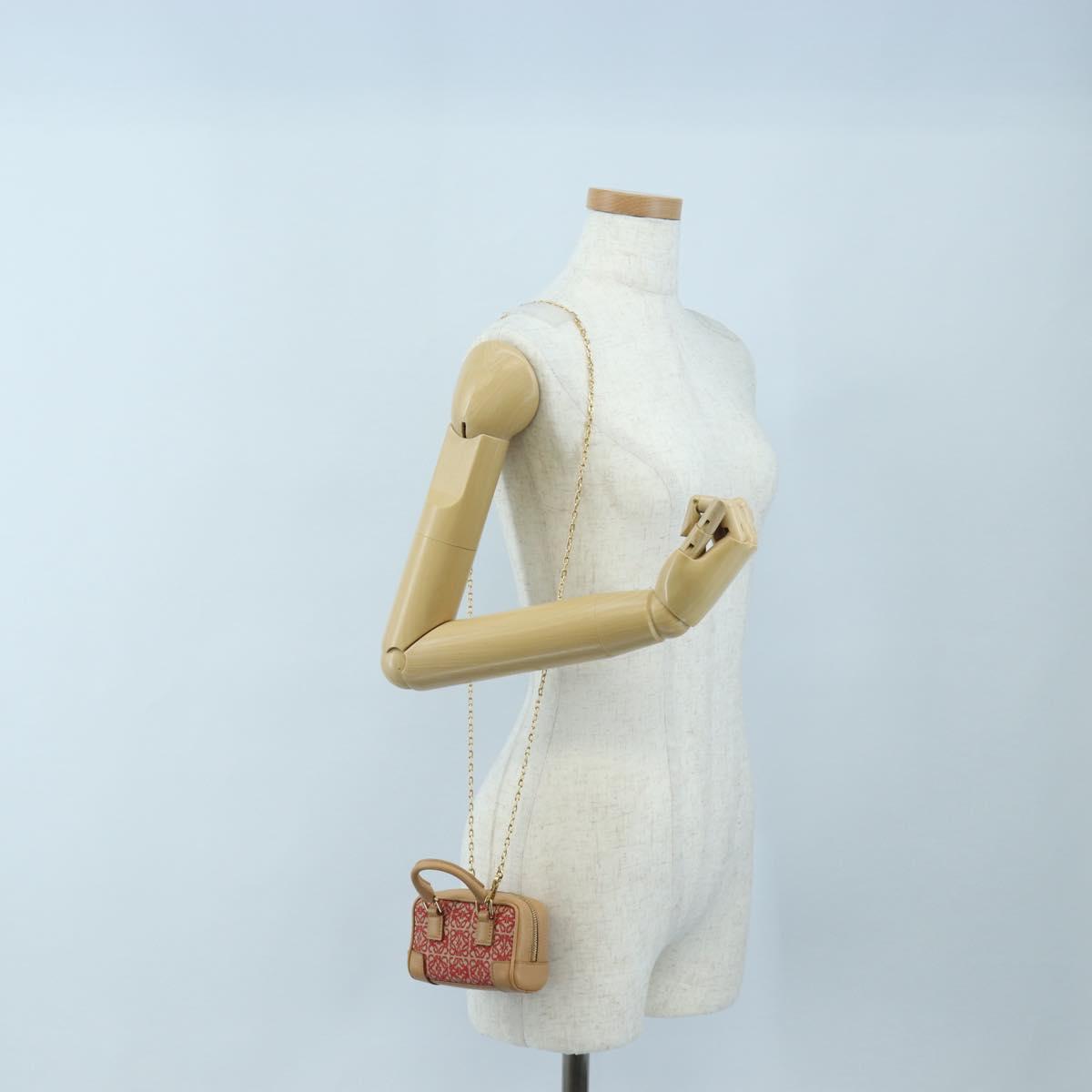 LOEWE Amazona Nano Shoulder Pouch Canvas 2way Beige Gold Auth 206378M