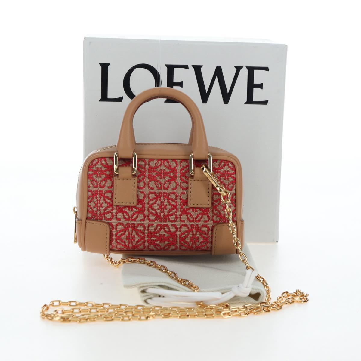 LOEWE Amazona Nano Shoulder Pouch Canvas 2way Beige Gold Auth 206378M