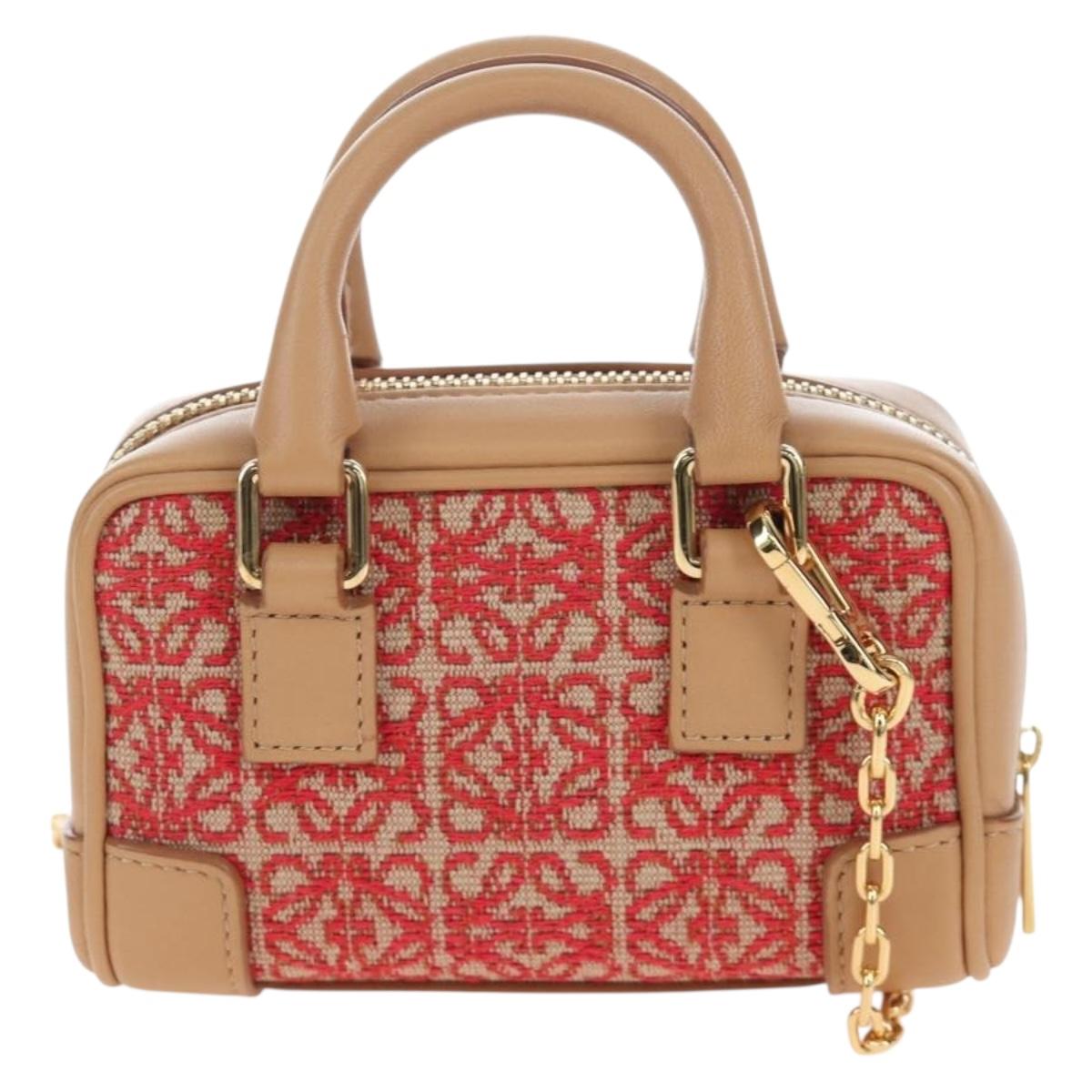 LOEWE Amazona Nano Shoulder Pouch Canvas 2way Beige Gold Auth 206378M