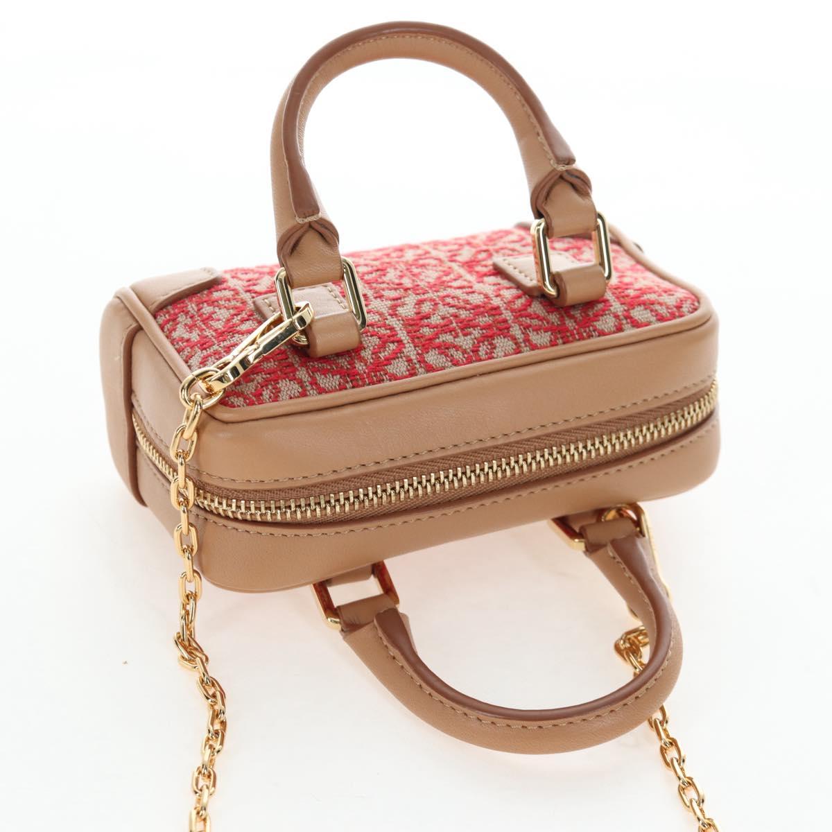 LOEWE Amazona Nano Shoulder Pouch Canvas 2way Beige Gold Auth 206378M