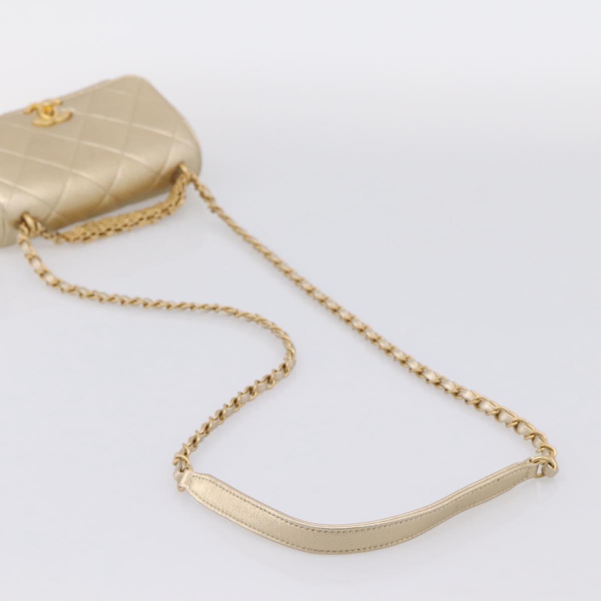 CHANEL Matelasse Chain Shoulder Bag Lamb Skin 2way Gold CC Auth 206384SAM