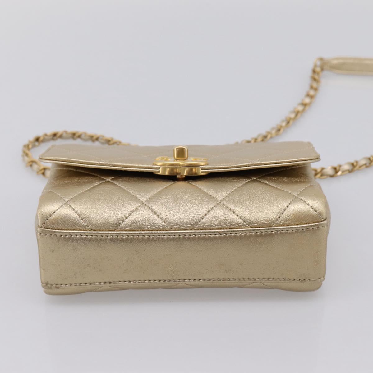 CHANEL Matelasse Chain Shoulder Bag Lamb Skin 2way Gold CC Auth 206384SAM