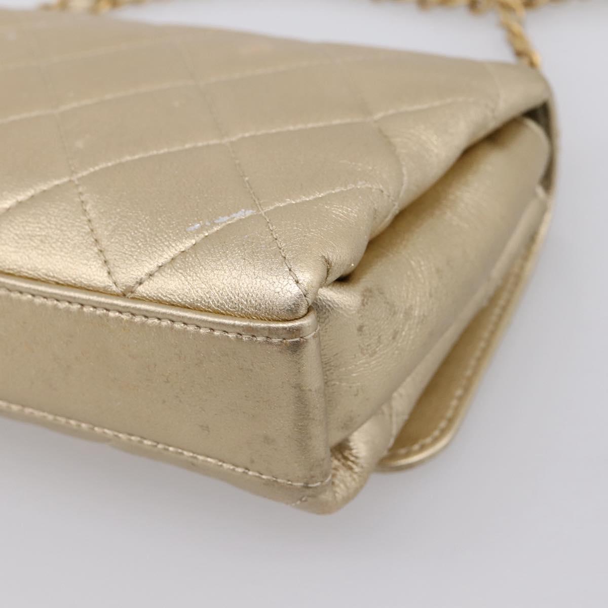 CHANEL Matelasse Chain Shoulder Bag Lamb Skin 2way Gold CC Auth 206384SAM