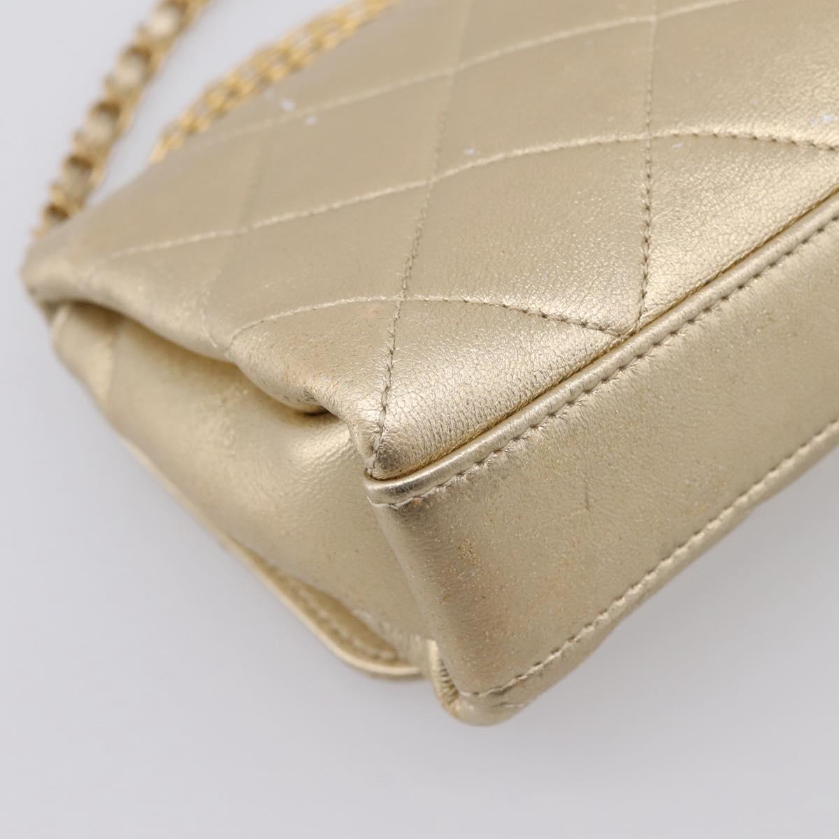 CHANEL Matelasse Chain Shoulder Bag Lamb Skin 2way Gold CC Auth 206384SAM