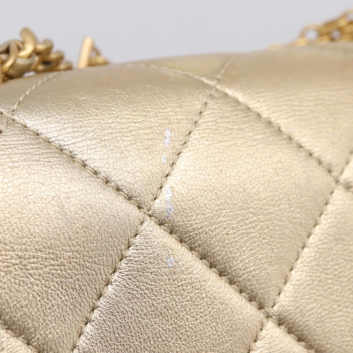 CHANEL Matelasse Chain Shoulder Bag Lamb Skin 2way Gold CC Auth 206384SAM