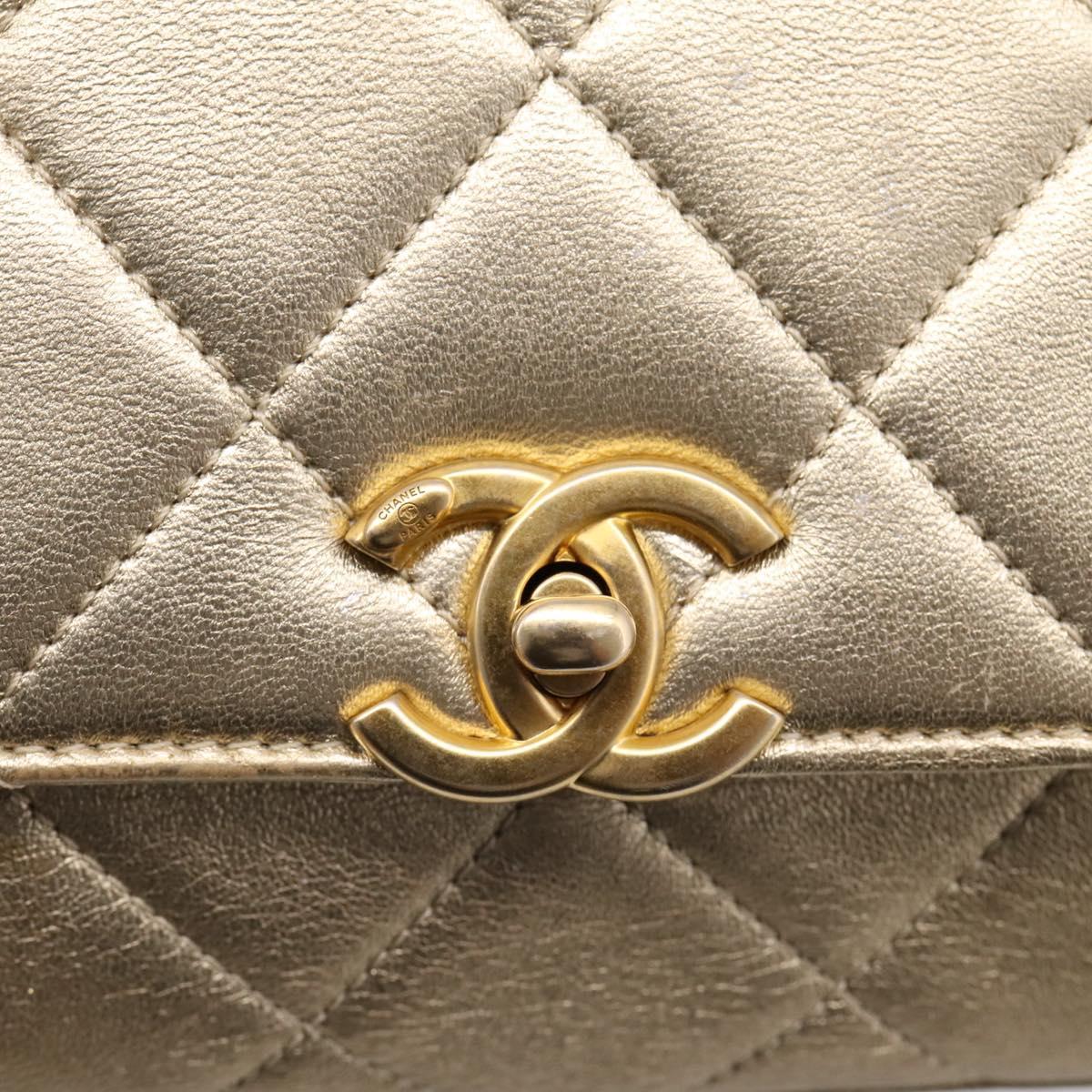 CHANEL Matelasse Chain Shoulder Bag Lamb Skin 2way Gold CC Auth 206384SAM