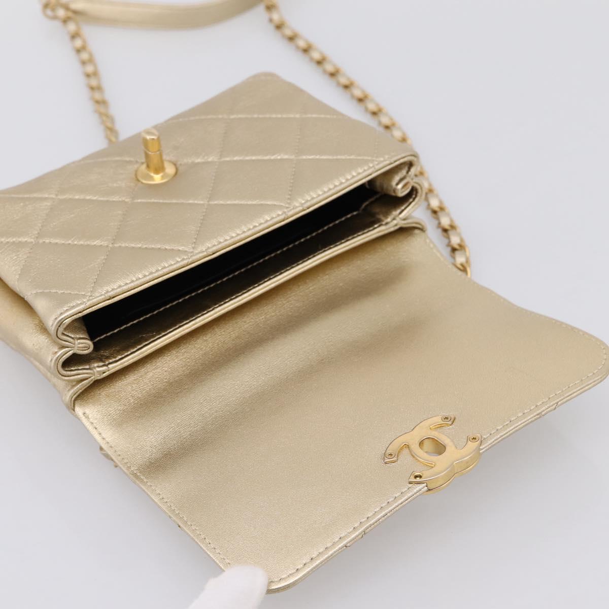 CHANEL Matelasse Chain Shoulder Bag Lamb Skin 2way Gold CC Auth 206384SAM