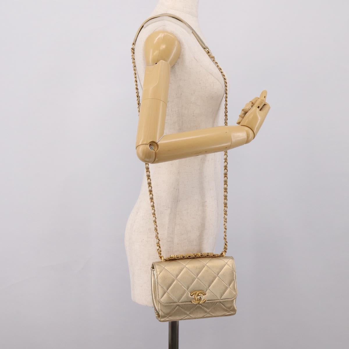 CHANEL Matelasse Chain Shoulder Bag Lamb Skin 2way Gold CC Auth 206384SAM