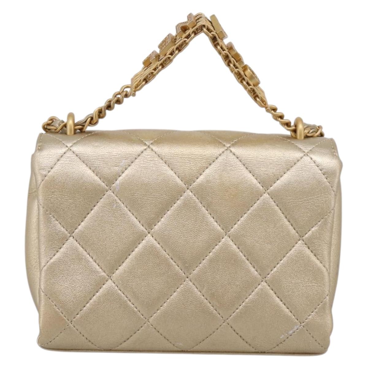 CHANEL Matelasse Chain Shoulder Bag Lamb Skin 2way Gold CC Auth 206384SAM