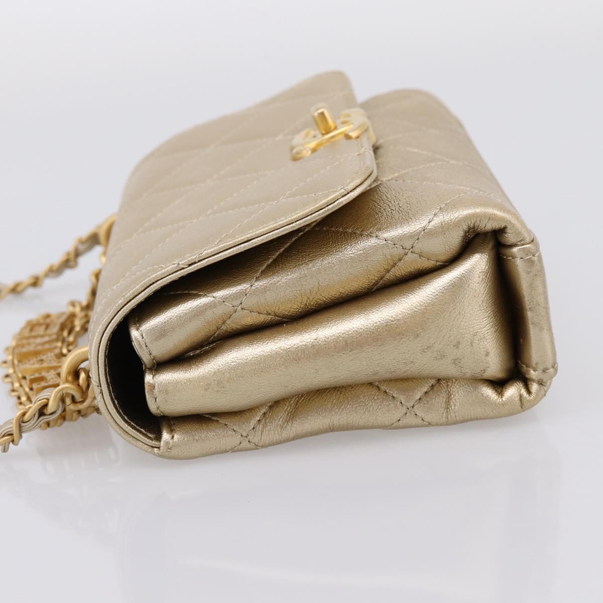 CHANEL Matelasse Chain Shoulder Bag Lamb Skin 2way Gold CC Auth 206384SAM