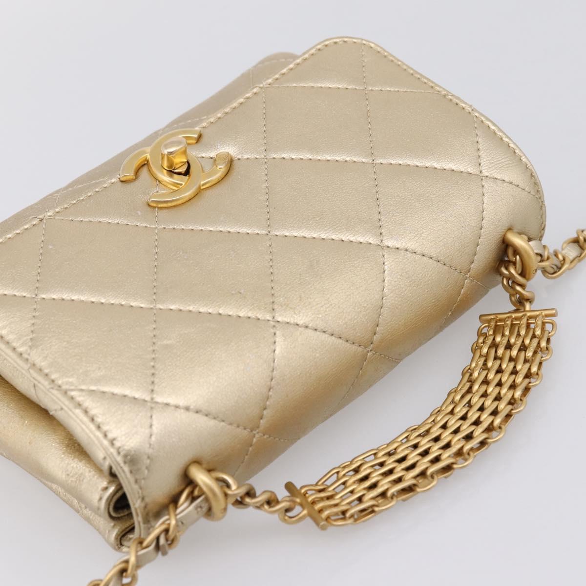 CHANEL Matelasse Chain Shoulder Bag Lamb Skin 2way Gold CC Auth 206384SAM