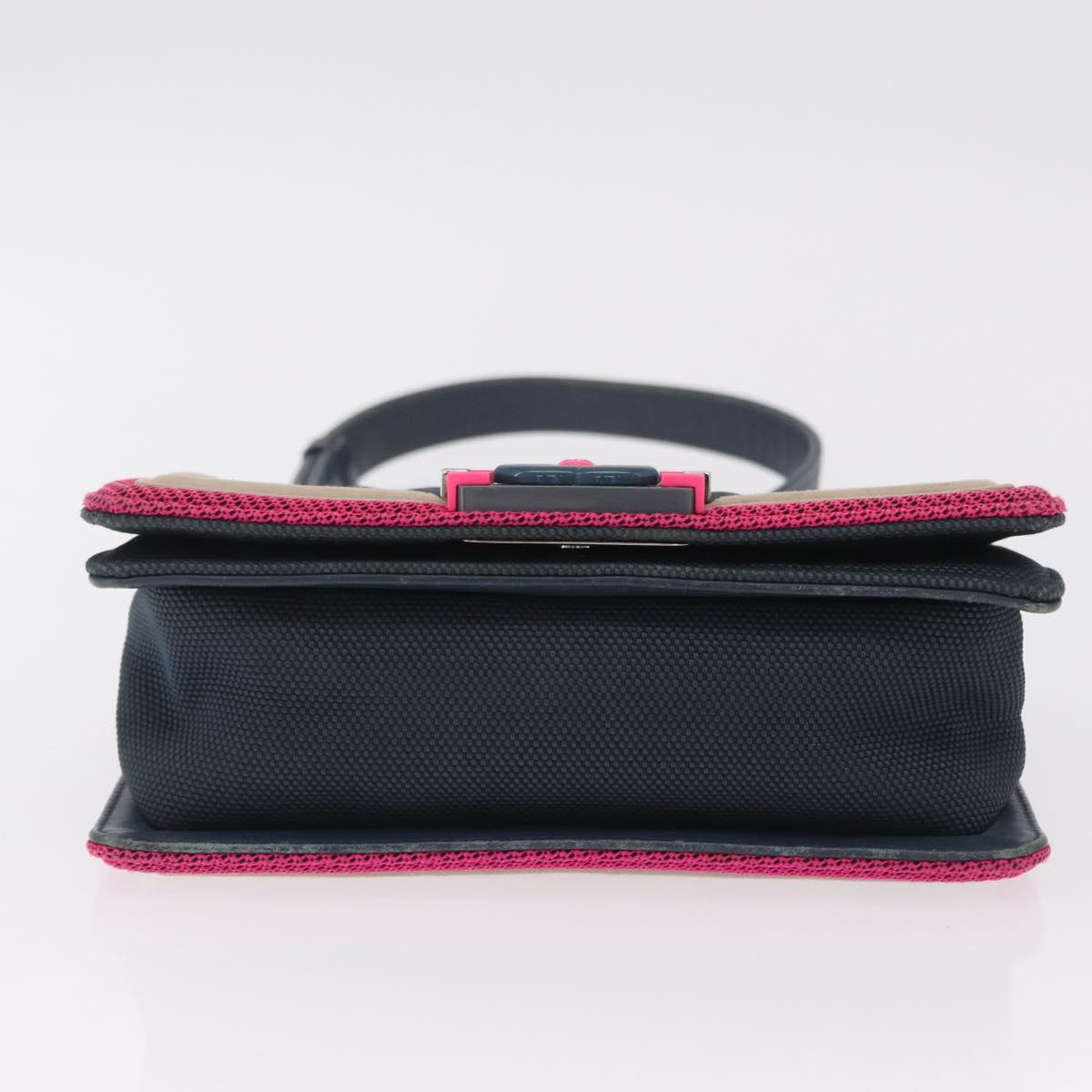 CHANEL Chain Matelasse Boy Chanel Shoulder Bag Canvas Navy Silver Auth 206385A