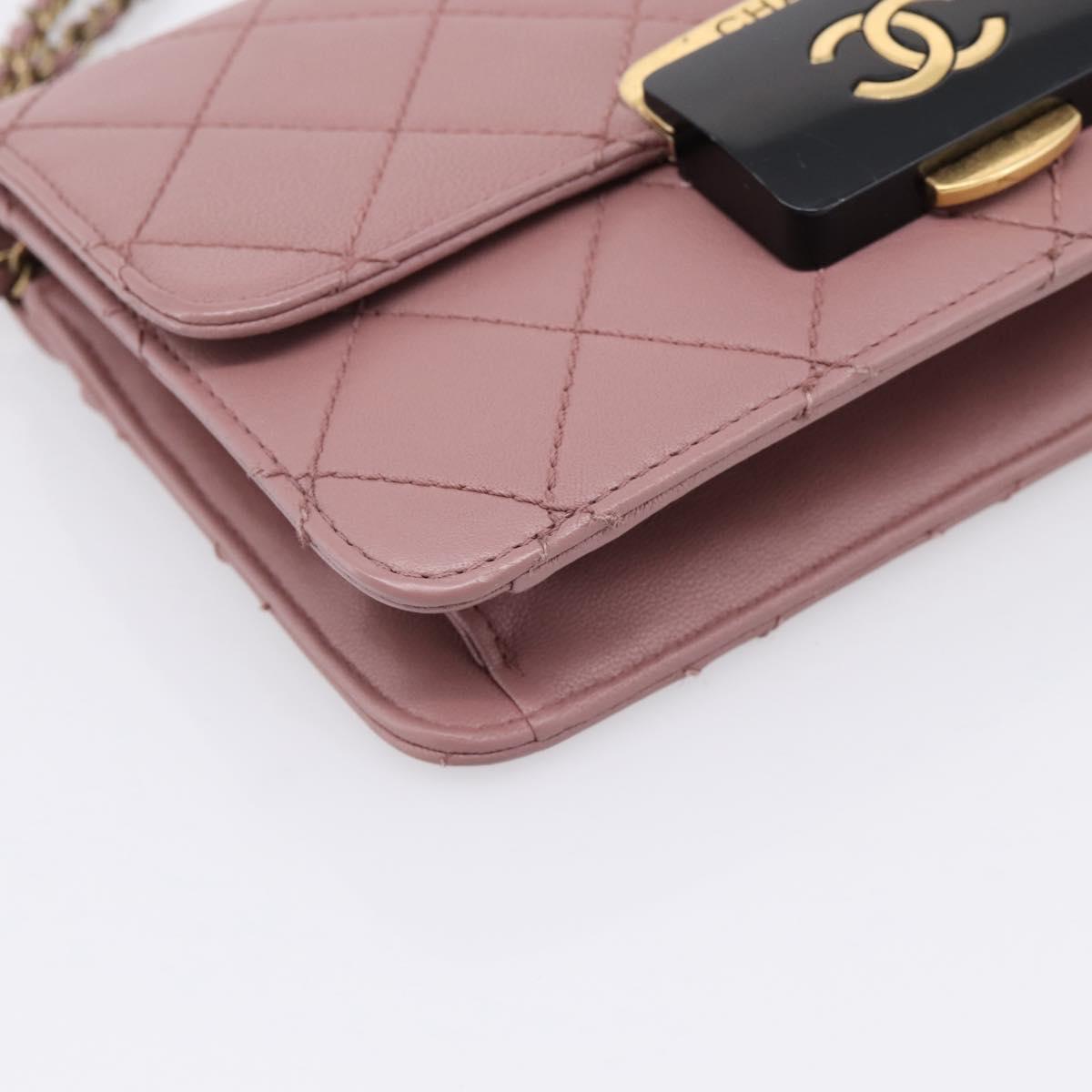 CHANEL Matelasse Chain Shoulder Bag Lamb Skin Purple Gray CC Auth 206386V