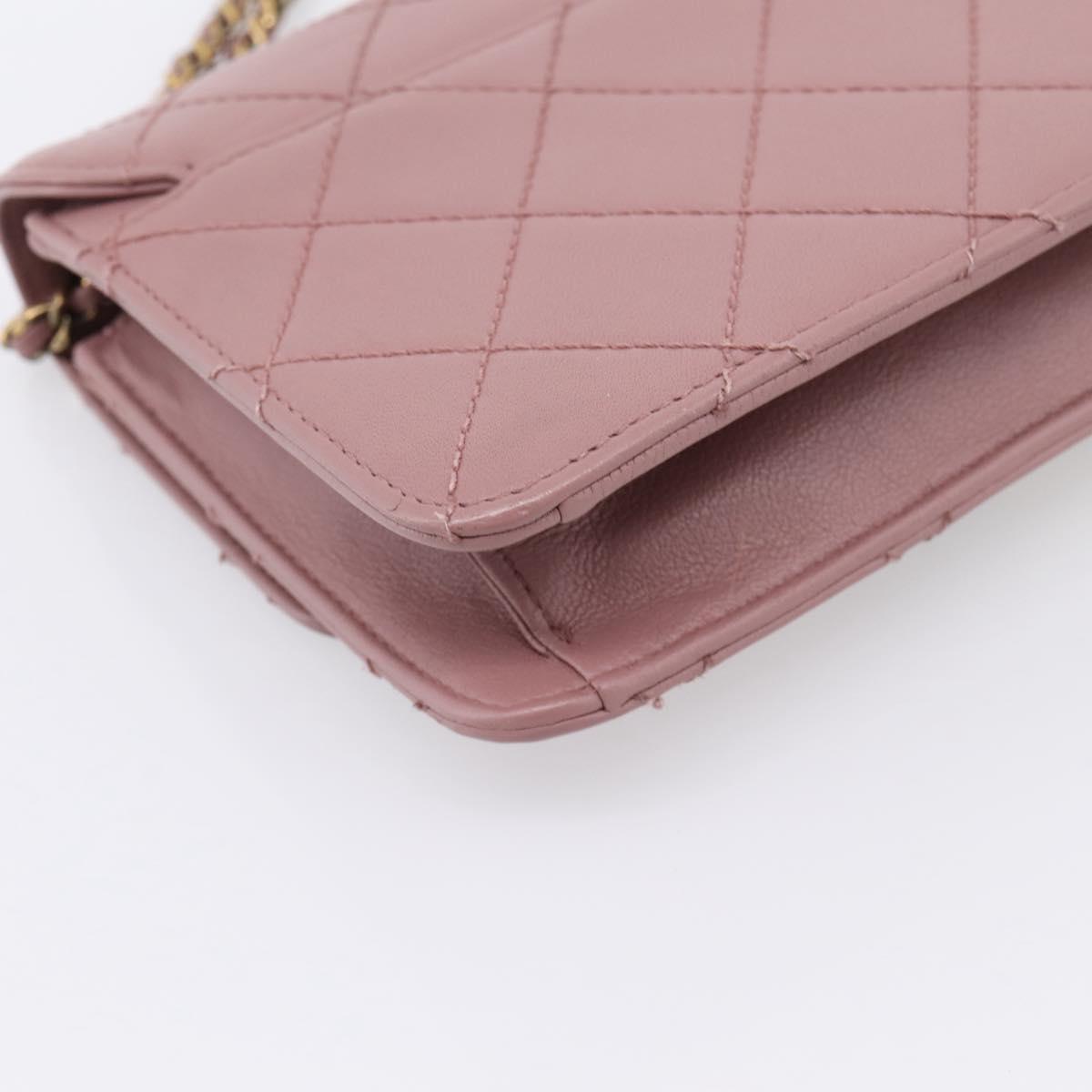 CHANEL Matelasse Chain Shoulder Bag Lamb Skin Purple Gray CC Auth 206386V