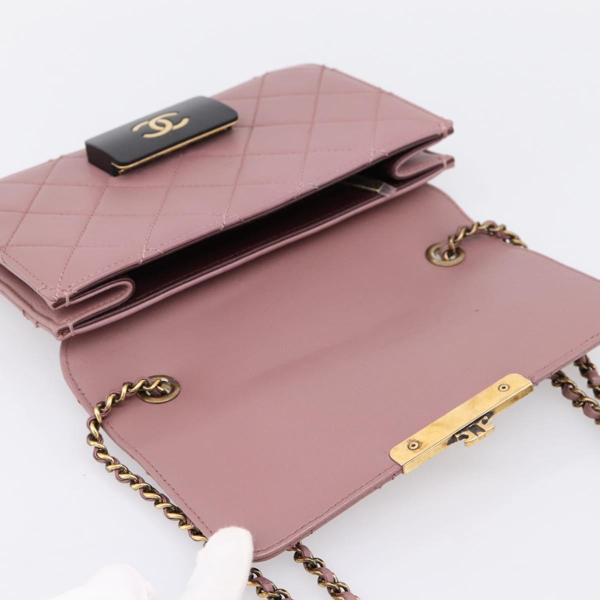 CHANEL Matelasse Chain Shoulder Bag Lamb Skin Purple Gray CC Auth 206386V
