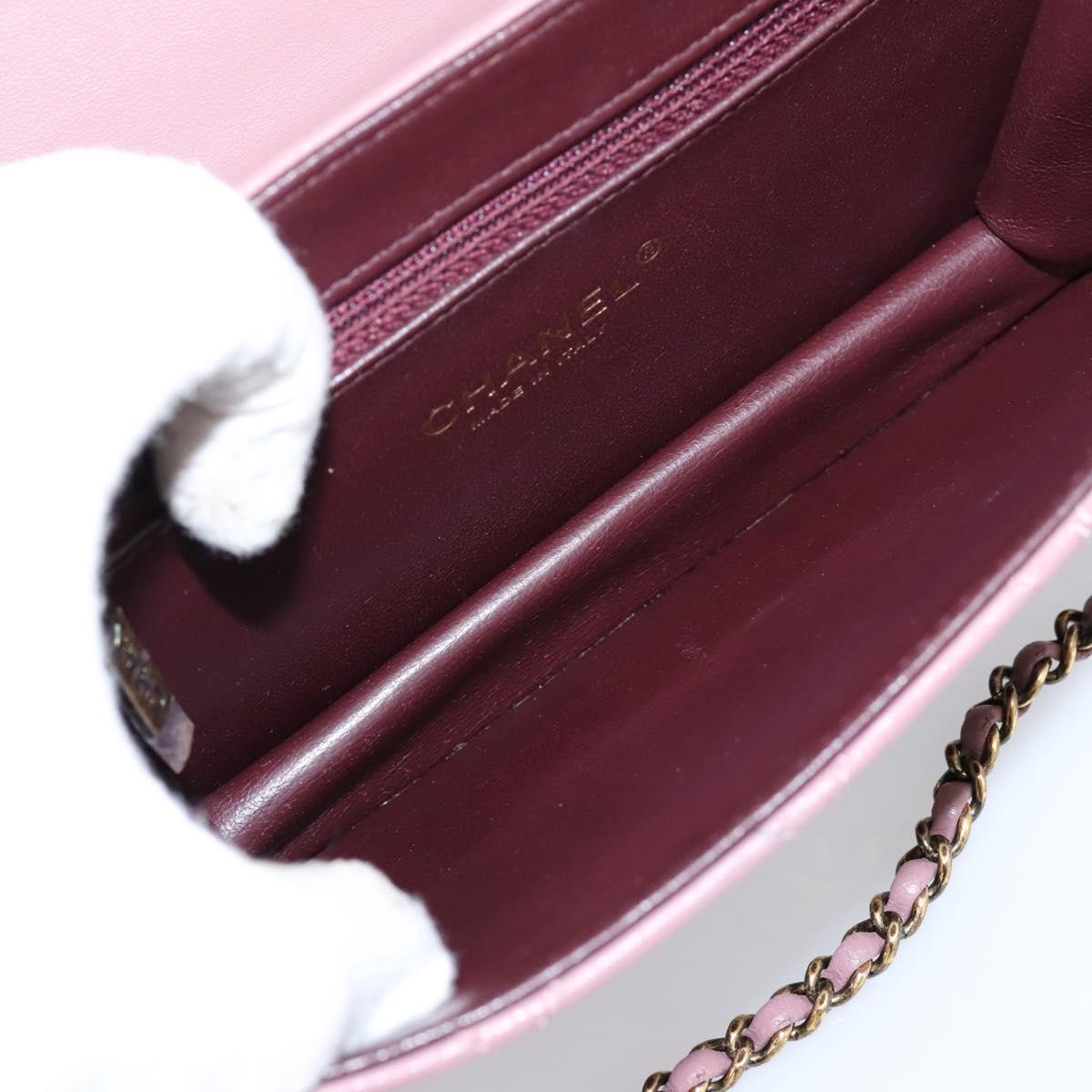 CHANEL Matelasse Chain Shoulder Bag Lamb Skin Purple Gray CC Auth 206386V